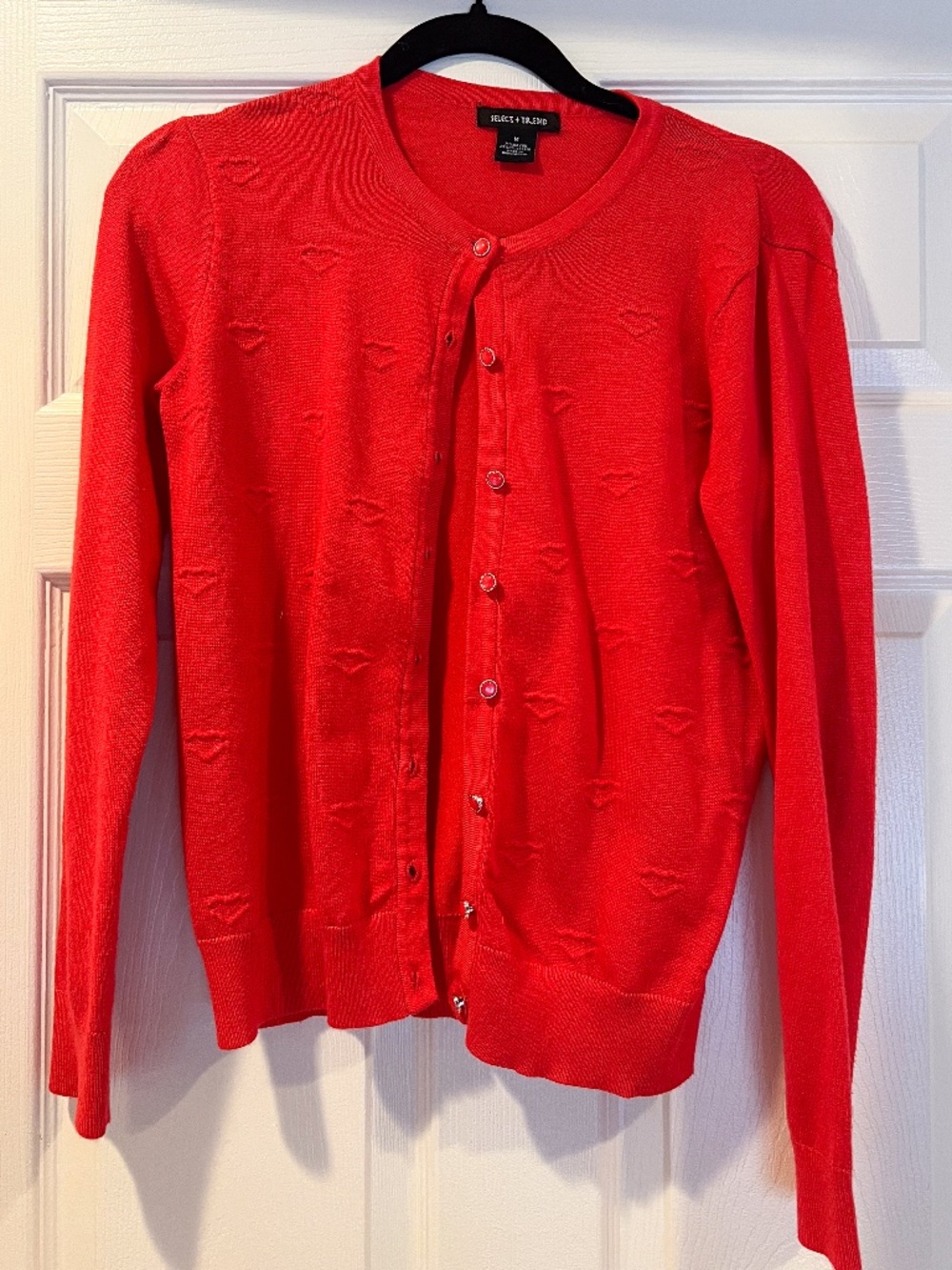 Select & Trend Coral Button Cardigan ✨ Embroidered Heart Knit Sweater Size M
